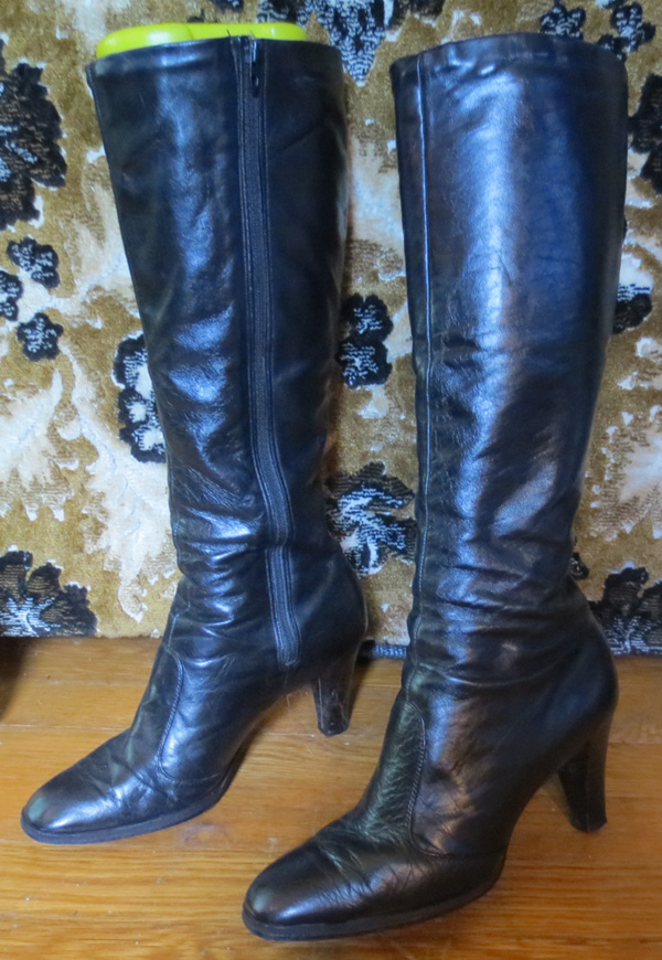 Black Leather High Heel GO GO Boots 7