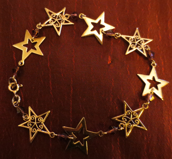 Sterling Silver Purple Jewel Pentagram Star Bracelet