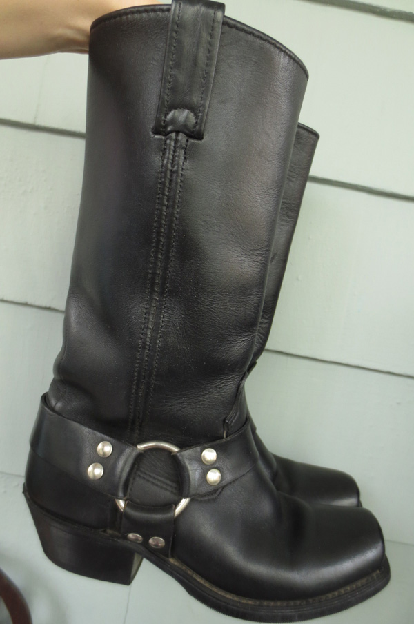 Vintage Ladies Quality Black Leather Harness Boots 6.5