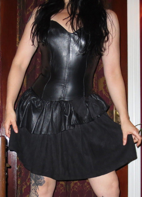 Vintage Fetish Black Leather Suede Strapless Dress