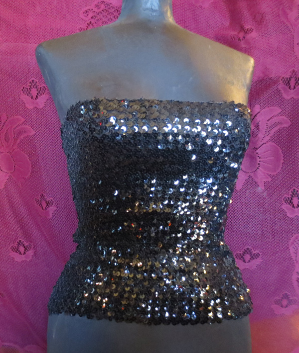 Vintage Black Sequin Tube Top Disco Belly Dancer Showgirl