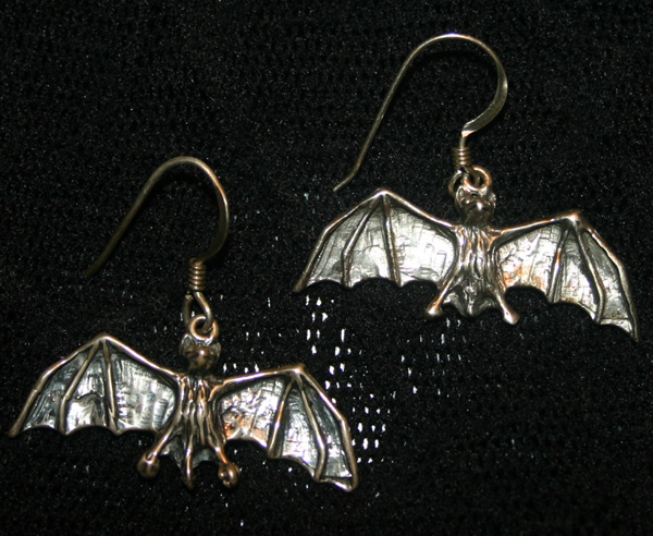 Vintage Sterling Silver Gothic Vampire Bat Earrings