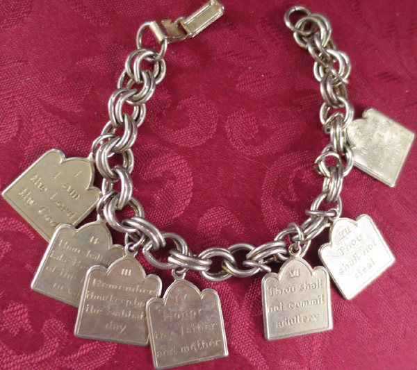 Vintage Silvertone Ten Commandments Charm Bracelet