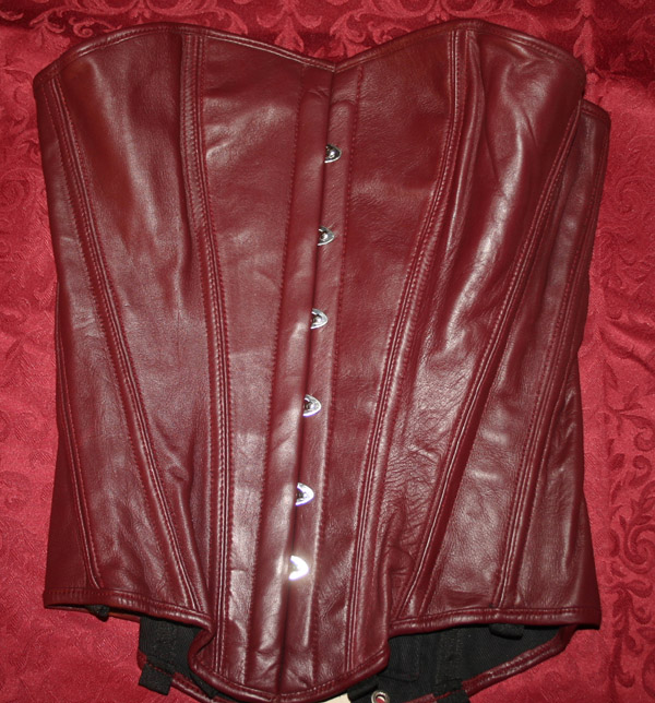 Gothic Renaissance Leather Burgundy Corset 24 Waist