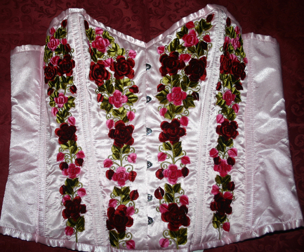 Burlesque Pink Satin Velvet Flowers Plus Size Corset 38