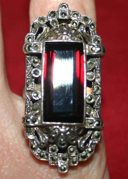 Vintage Art Deco Ruby Marcasite Sterling Silver Ring 8