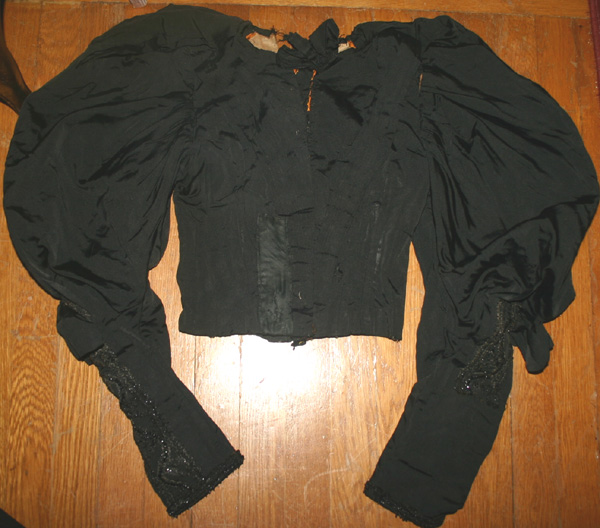 Antique Victorian Silk Black Bodice Mutton Sleeves