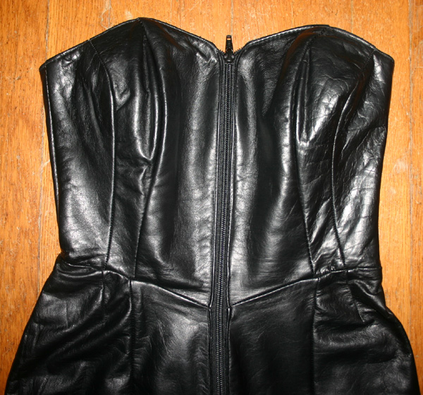 Vintage 1980s Black Skintight Leather Hobble Dress XS