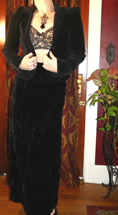 Vintage Gothic Black Long Velvet Skirt Small