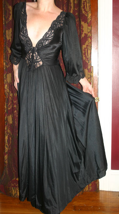 Vintage Olga Sexy Black Gothic Nightgown Dress Small