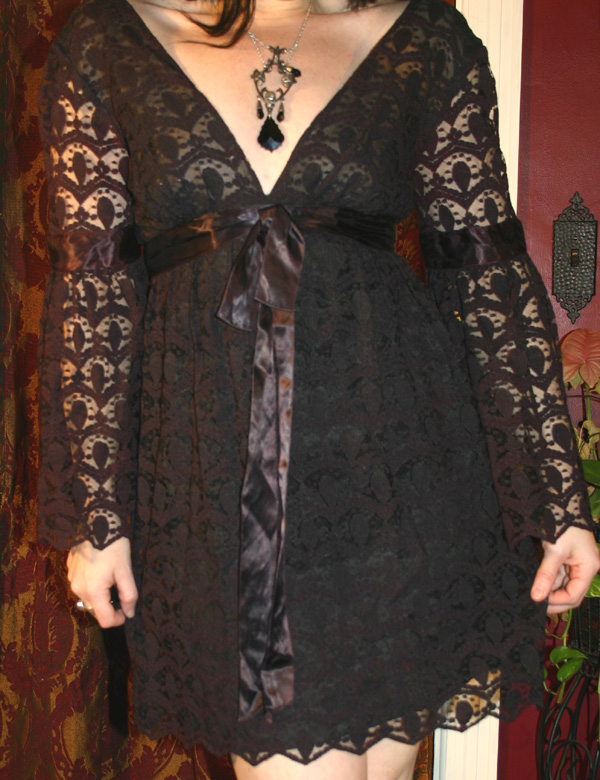 Vintage Gothic Retro Mod 60s Black Lace Mini Dress Small
