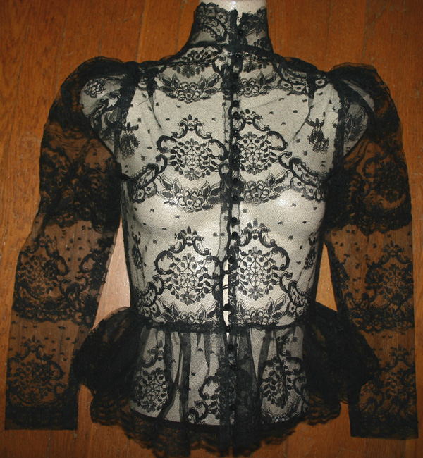 Vintage Victorian Romantic Black Lace Blouse Small