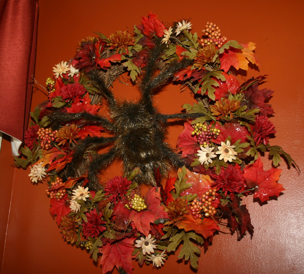 Large Orange and Black Spider Halloween Wreath