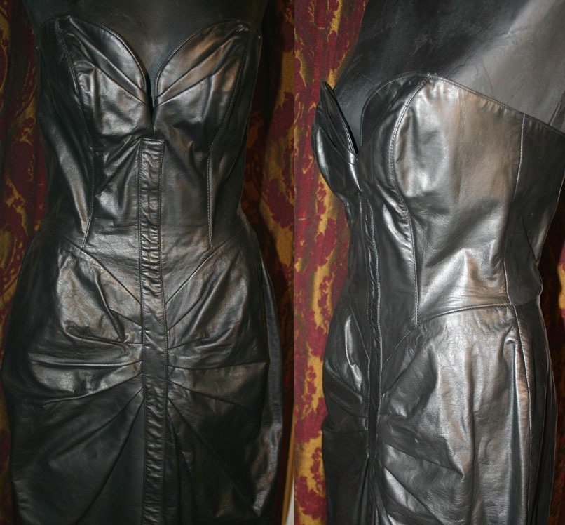Vintage Black Leather Bustier Dominatrix Dress Med Large